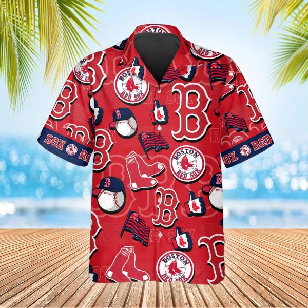 Pattern Logo Boston Red Sox Hawaiian Shirt, MLB Hawaiian Shirt