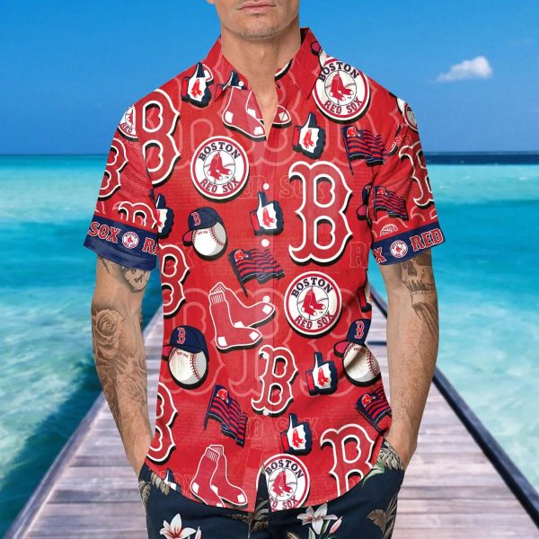 Pattern Logo Boston Red Sox Hawaiian Shirt, MLB Hawaiian Shirt