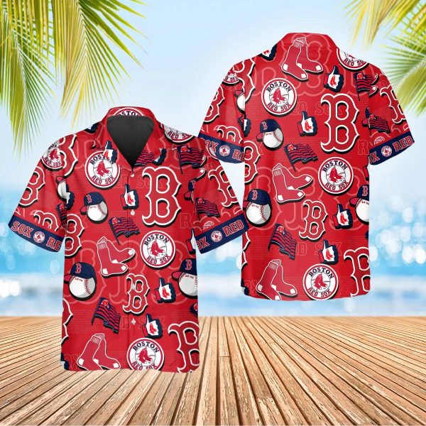 Pattern Logo Boston Red Sox Hawaiian Shirt, MLB Hawaiian Shirt