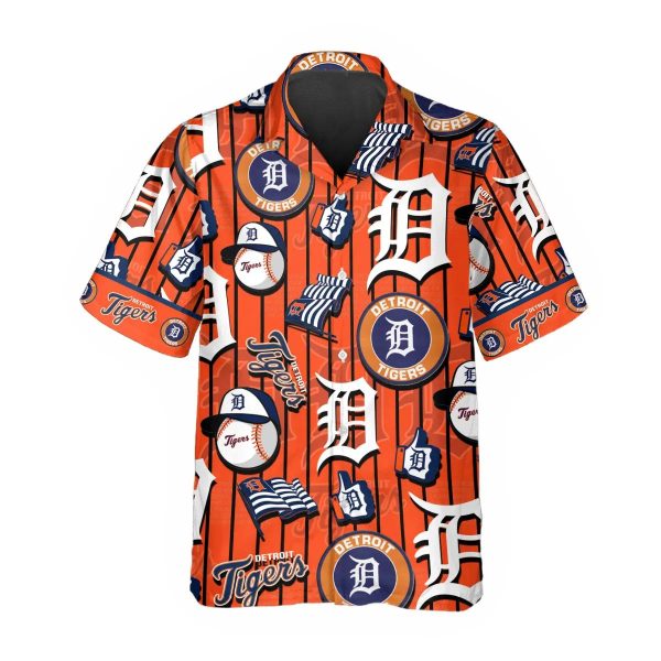 Pattern Logo Detroit Tigers Hawaiian Shirt, Detroit Tigers Aloha Shirt, MLB Hawaiian Shirt