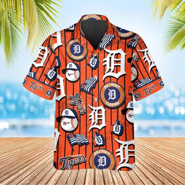 Pattern Logo Detroit Tigers Hawaiian Shirt, Detroit Tigers Aloha Shirt, MLB Hawaiian Shirt