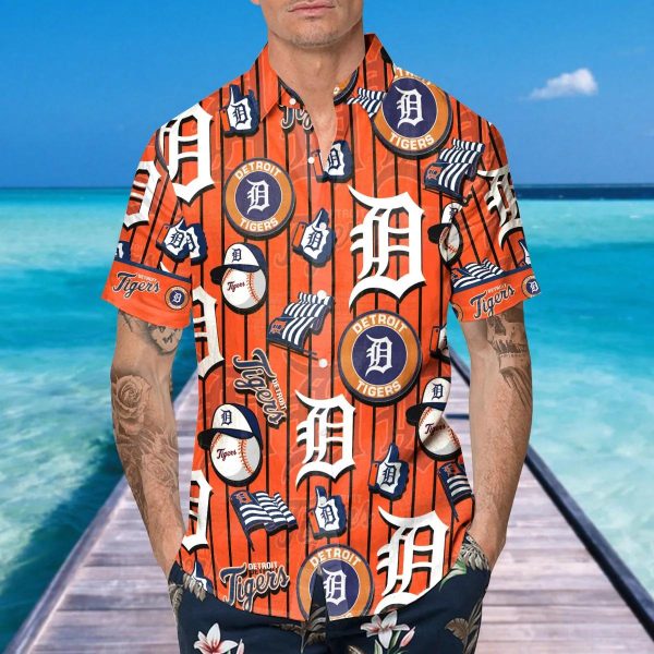 Pattern Logo Detroit Tigers Hawaiian Shirt, Detroit Tigers Aloha Shirt, MLB Hawaiian Shirt