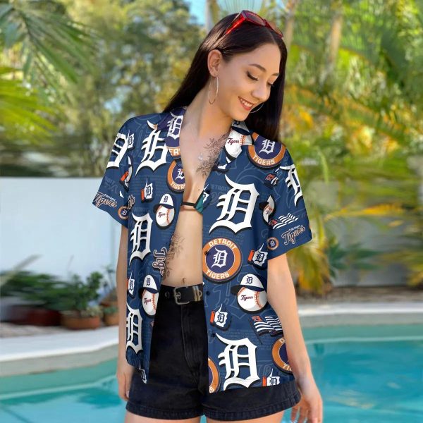 Pattern Logo Detroit Tigers Hawaiian Shirt, MLB Hawaiian Shirt