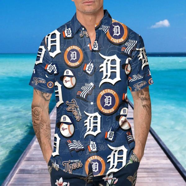 Pattern Logo Detroit Tigers Hawaiian Shirt, MLB Hawaiian Shirt