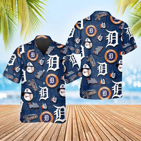 Pattern Logo Detroit Tigers Hawaiian Shirt, MLB Hawaiian Shirt