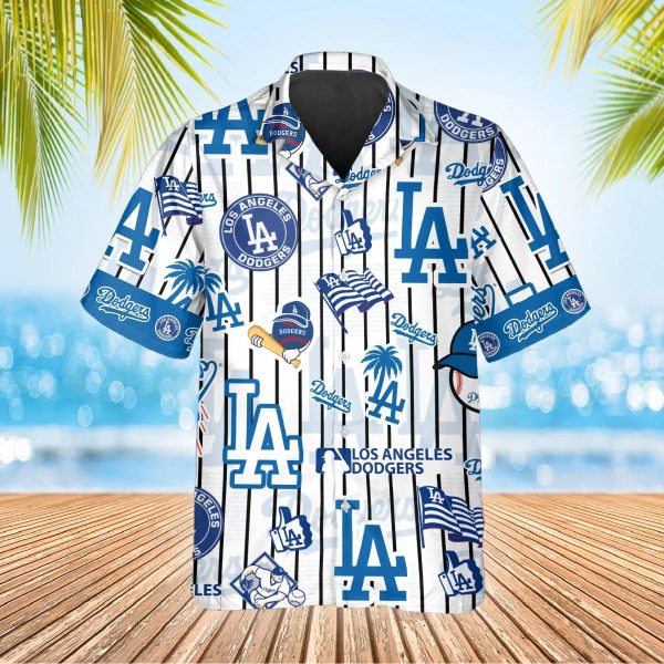 Pattern Logo Los Angeles Dodgers Hawaiian Shirt, Dodgers Aloha Shirt, MLB Hawaiian Shirt