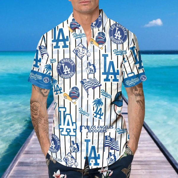 Pattern Logo Los Angeles Dodgers Hawaiian Shirt, Dodgers Aloha Shirt, MLB Hawaiian Shirt