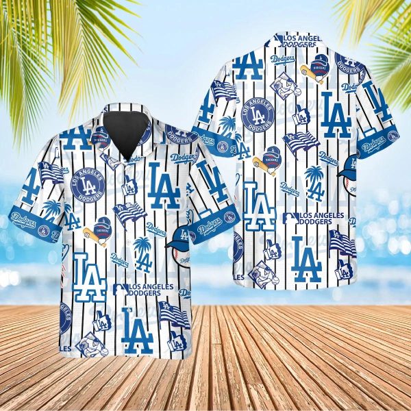 Pattern Logo Los Angeles Dodgers Hawaiian Shirt, Dodgers Aloha Shirt, MLB Hawaiian Shirt