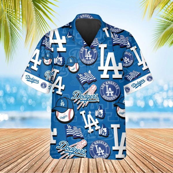 Pattern Logo Los Angeles Dodgers Hawaiian Shirt, MLB Hawaiian Shirt