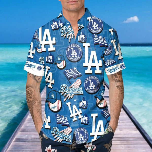 Pattern Logo Los Angeles Dodgers Hawaiian Shirt, MLB Hawaiian Shirt