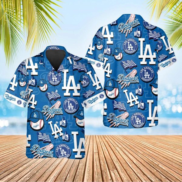 Pattern Logo Los Angeles Dodgers Hawaiian Shirt, MLB Hawaiian Shirt