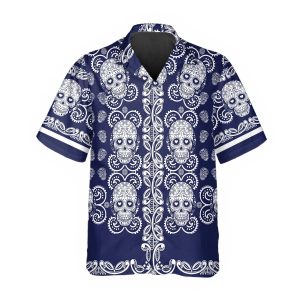 Pattern Navy Color Skull Hawaiian Shirt 1