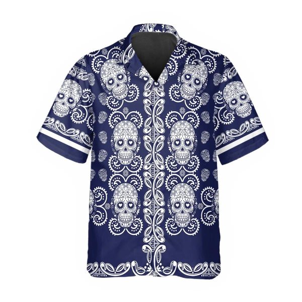 Pattern Navy Color Skull Hawaiian Shirt