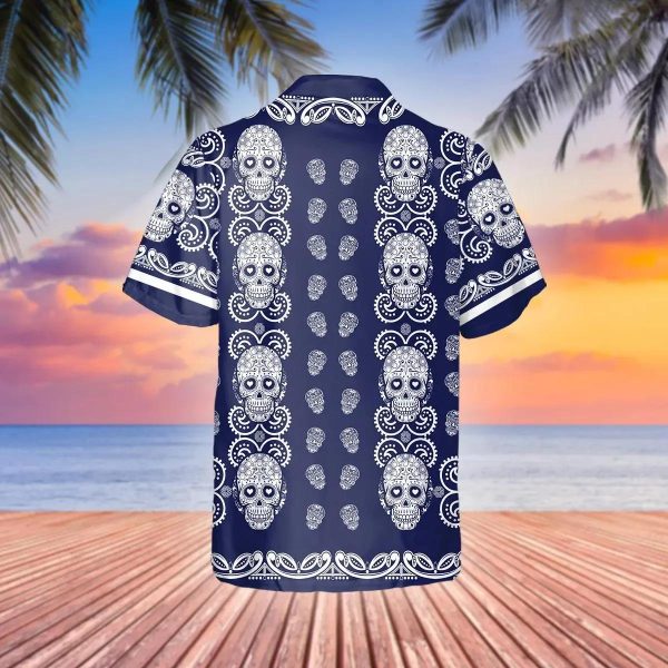 Pattern Navy Color Skull Hawaiian Shirt