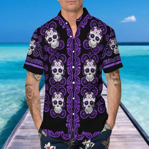 Pattern Purple Color Skull Hawaiian Shirt