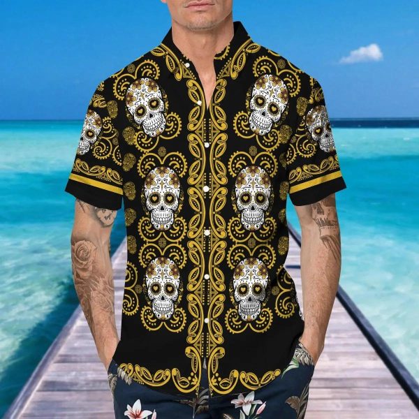 Pattern Yellow Color Skull Hawaiian Shirt