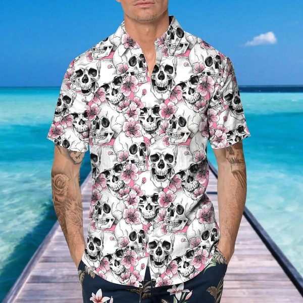 Pink Pattern Happy Summer Skull Hawaiian Shirt