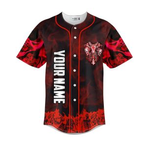 Red Baphomet Evil Skull Custom Baseball Jersey 1
