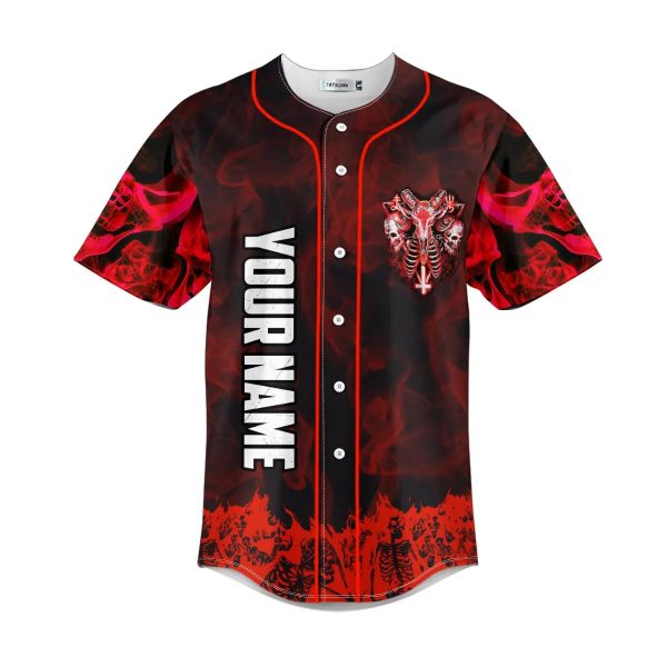 Red Baphomet Evil Skull Custom Baseball Jersey