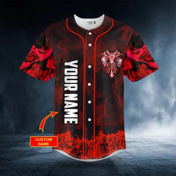 Red Baphomet Evil Skull Custom Baseball Jersey