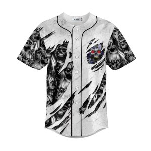 Red Eyes Skull Baseball Jersey 1