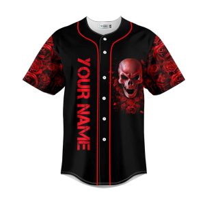 Red Rose Blood Skull Custom Baseball Jersey 1