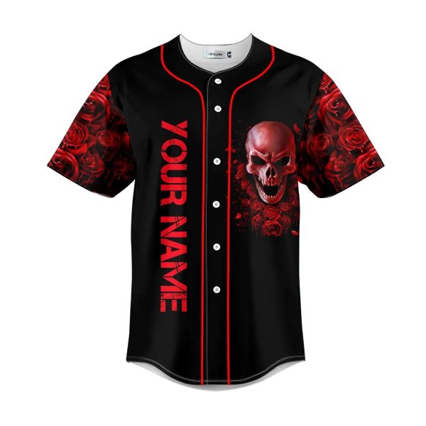 Red Rose Blood Skull Custom Baseball Jersey