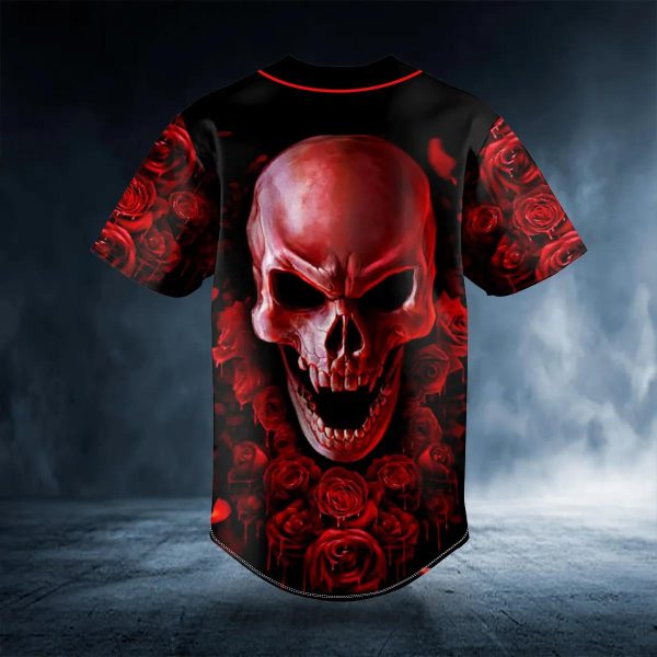 Red Rose Blood Skull Custom Baseball Jersey