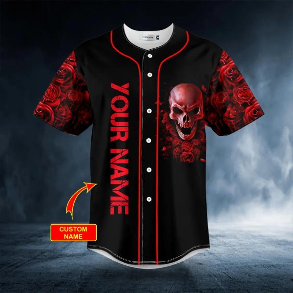 Red Rose Blood Skull Custom Baseball Jersey