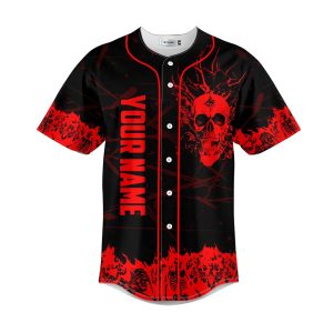 Red Stream Flame Skull Custom Baseball Jersey 1