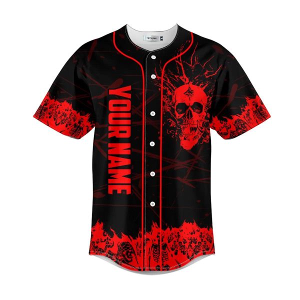 Red Stream Flame Skull Custom Baseball Jersey