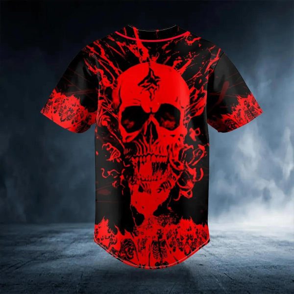 Red Stream Flame Skull Custom Baseball Jersey