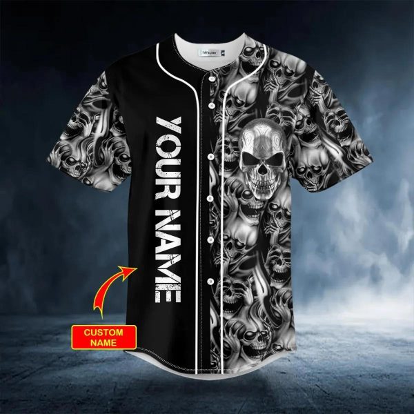 Tribal Tattoos Metal Skull Custom Baseball Jersey