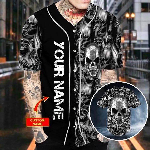 Tribal Tattoos Metal Skull Custom Baseball Jersey