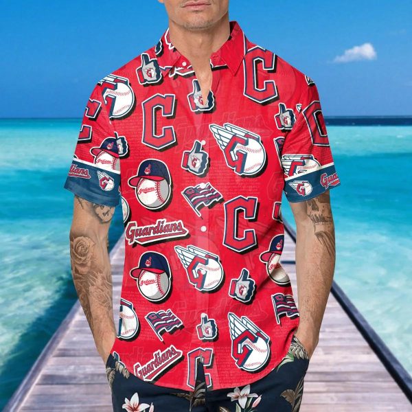 Pattern Cleveland Guardians Hawaiian Shirt, Cleveland Guardians Aloha Shirt, MLB Hawaiian Shirt