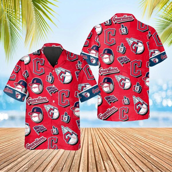 Pattern Cleveland Guardians Hawaiian Shirt, Cleveland Guardians Aloha Shirt, MLB Hawaiian Shirt