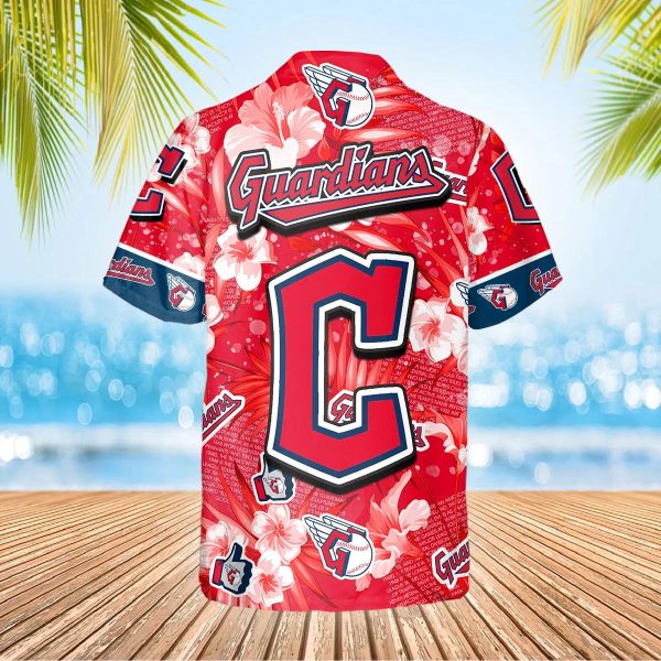 Pattern Logo Cleveland Guardians Hawaiian Shirt, Cleveland Guardians Aloha Shirt, MLB Hawaiian Shirt