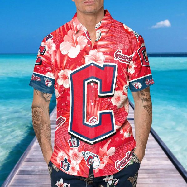 Pattern Logo Cleveland Guardians Hawaiian Shirt, Cleveland Guardians Aloha Shirt, MLB Hawaiian Shirt