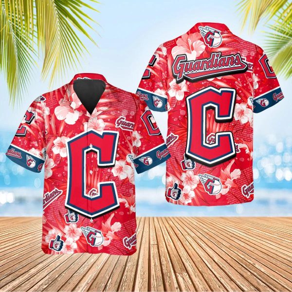 Pattern Logo Cleveland Guardians Hawaiian Shirt, Cleveland Guardians Aloha Shirt, MLB Hawaiian Shirt