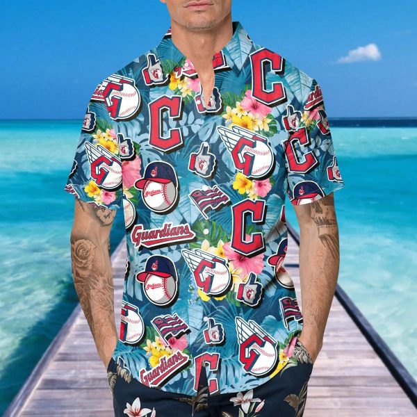 Pattern Logo Cleveland Guardians Hawaiian Shirt, MLB Hawaiian Shirt