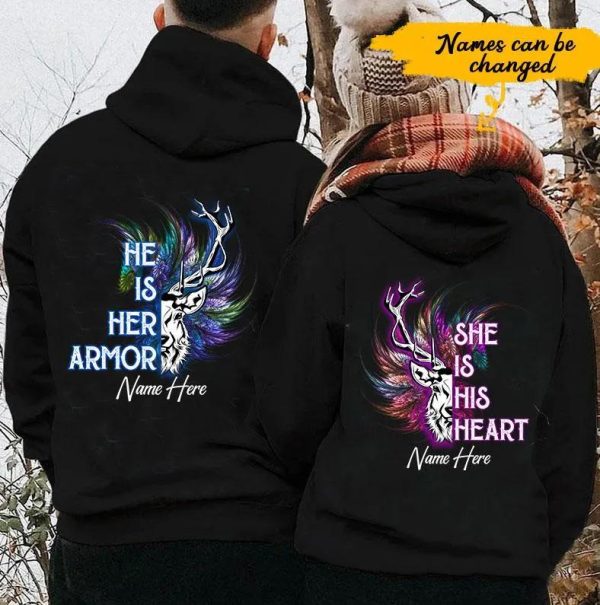 He Is Her Armor Personalized Hoodies For Couples