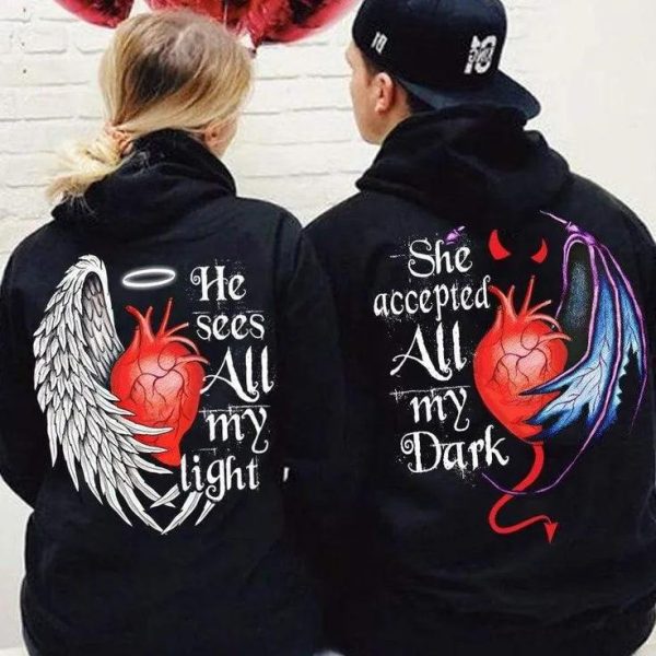 He Sees All My Light Matching Hoodies For Couple