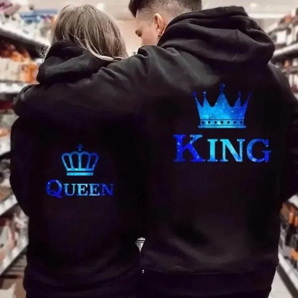 King And Queen Blue Fantasy Matching Hoodies For Couple