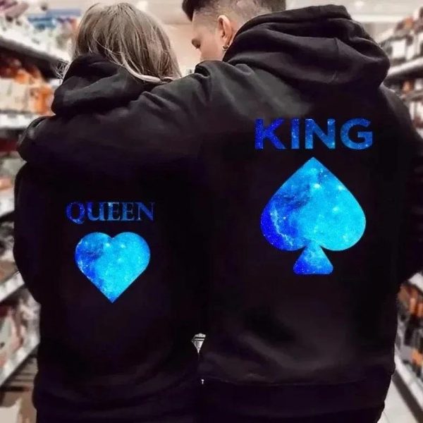 King And Queen Blue Matching Hoodies For Couple