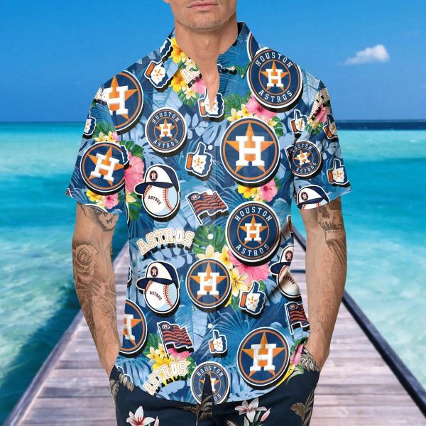 Pattern Logo Houston Astros Hawaiian Shirt, Houston Astros Aloha Shirt, MLB Hawaiian Shirt