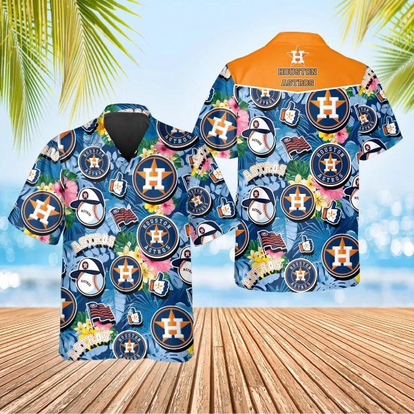 Pattern Logo Houston Astros Hawaiian Shirt, Houston Astros Aloha Shirt, MLB Hawaiian Shirt