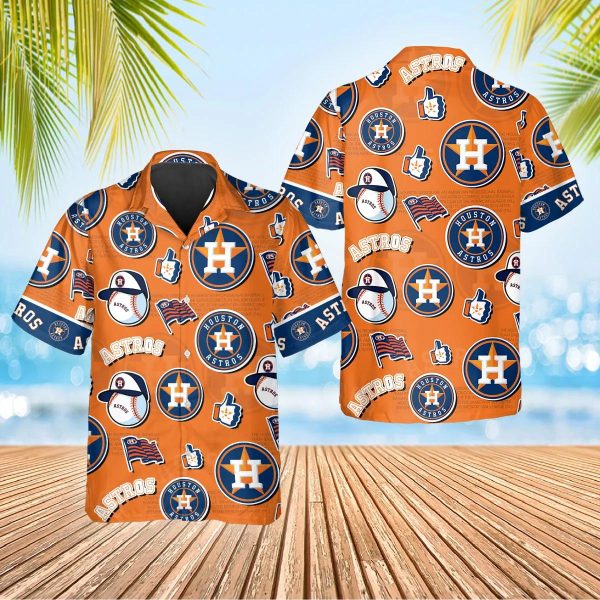 Pattern Logo Houston Astros Hawaiian Shirt, MLB Hawaiian Shirt