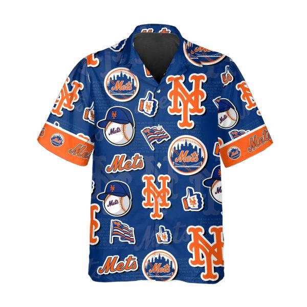 Pattern Logo New York Mets Hawaiian Shirt, MLB Hawaiian Shirt