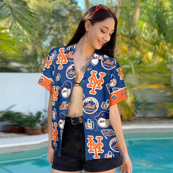 Pattern Logo New York Mets Hawaiian Shirt, MLB Hawaiian Shirt