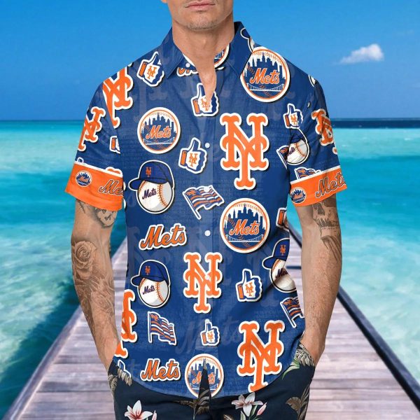 Pattern Logo New York Mets Hawaiian Shirt, MLB Hawaiian Shirt